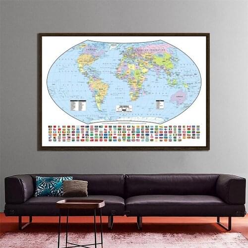 The World Hammer Projection Map With National Flags For Culture And Education 150x225cm Non-woven World Map