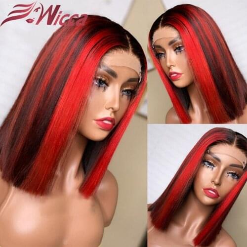 Straight Bob Wig Preplucked Highlight Red Color Straight Wigs 13x2T-part Lace For Women Brazilian Remy Human Hair With Baby Hair