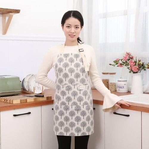 Adjustable Cotton Linen Apron for Lady Oil-proof Wipeable Aprons Antifouling Cooking Baking Pinafore Kitchen Accessories