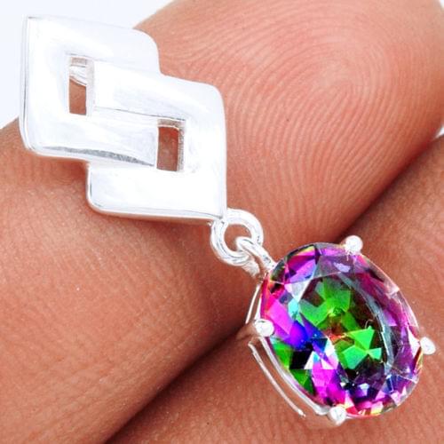 Hand make Genuine Mystic Topaz Pendant 100% 925 Sterling Silver, 29mm, 2.5g, AP0244