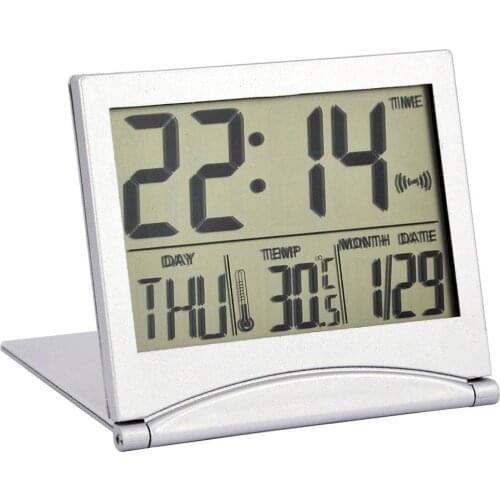 Silver Digital LCD Display Desk Alarm Clock Calendar Time Date Thermometer K2H1