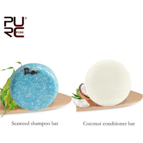 PURC handmade seaweed hair shampoo bar and hair coconut conditioner bar organic plant extract solid hair bar hair care set