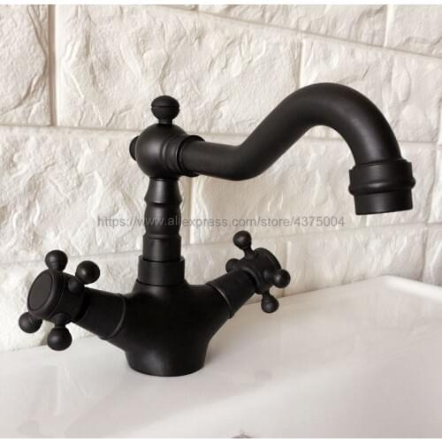 Basin Faucets Oil Rubbed Bronze Bathroom Sink Faucet 360 Degree Swivel Spout Double Cross Handle Bath Mixer Taps Nnf346