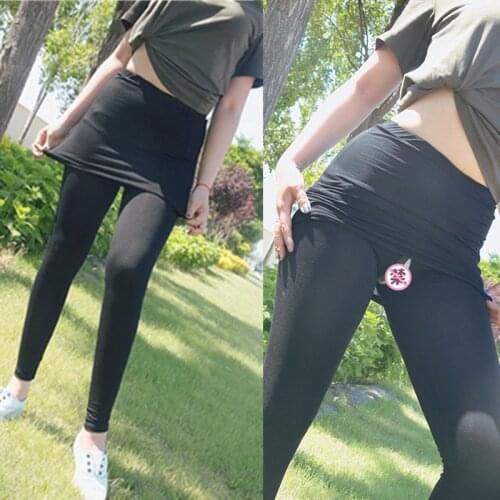 Outdoor Sex Pants Women Skirt Pants Clothes Sexy High Waist Crotchless Leggings Hidden Zippers Open Croch Sexual Exotic Trousers