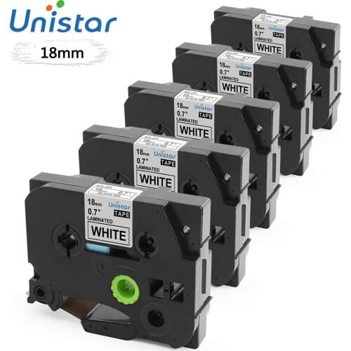 Unistar 5pcs TZe241 18mm black on white TZe-241 Printer Ribbon Compatible for Brother P-touch TZe 241 Printer Tape Label Maker
