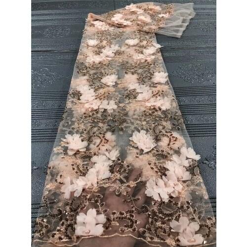 High-quality French tulle lace, 3D three-dimensional applique with beads/bead tube embroidery African lace fabric fashion dress