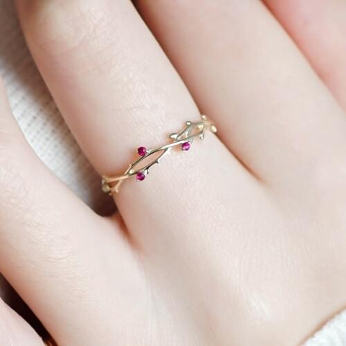 Trendy Flower Vine Engagement Rings Vintage Rose-Red Zircon Gold-Color Ring For Women Jewelry Accessories Female Wedding Gift