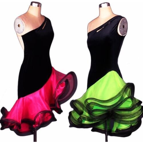 New Women/Kids Latin Dance Dress Adult/Children Custom Size Organza Sleeveless Stage Performance Competition Salsa Dress DW0021