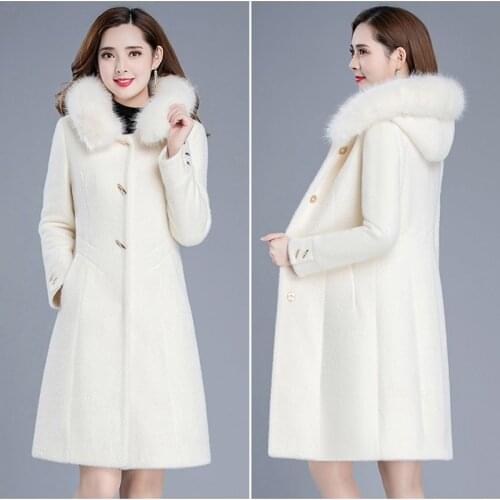 Women Upscale Mink down Woolen Coat 2020 New Female Winter Wool Jacket Femme Hooded Woolen Overcoat Fashionable Jackets A591