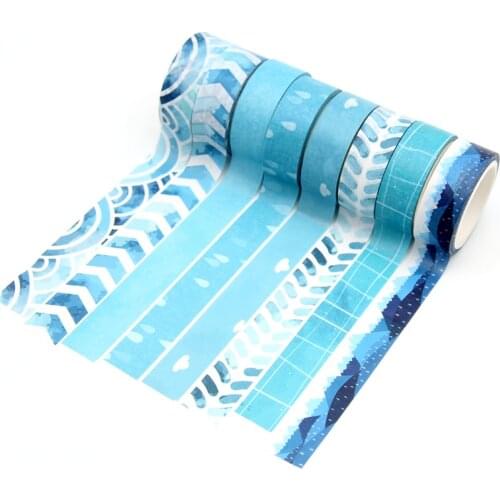 1PC 15mm X 5m Blue Ocean Rian Hill Leaves Stripe Decorative Paper Washi Tape DIY Scrapbooking Masking Tapes School Office Supply