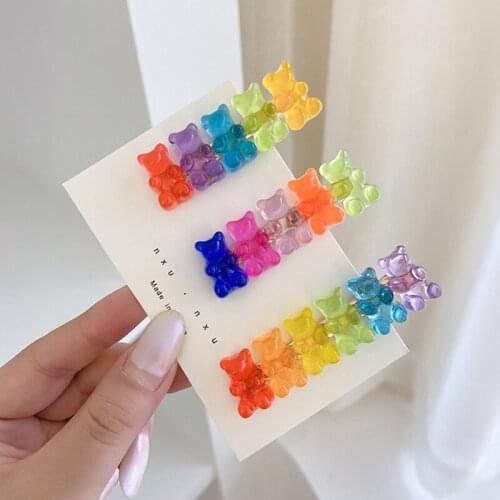 1PCS Jelly Bear Colorful Fashion Hair Clip Barrette Headwear Girls Women Korea Candy Color Hairpin Duckbill Clip Accessories