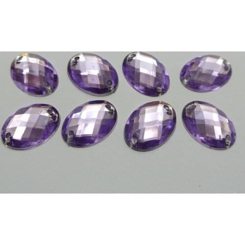 100 Purple Flatback Acrylic Oval Sewing Rhinestone Button 13X18mm Sew on bead