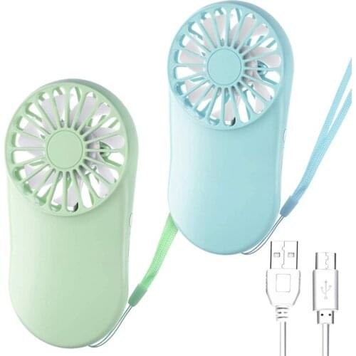 2 Pcs Mini Handheld Fan Adjustable Portable Fan USB Rechargeable Fan With Lanyard For Outdoor Travel Cooling,Green&Blue