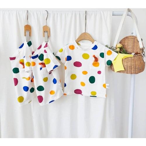 2020 Summer Baby Kids T-shirts Fashion Color Dot Short Sleeve Tshirt for Girl Kids Clothing 2 3 4 5 6 Years Toddler Child Shirts