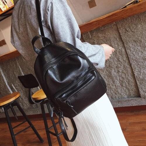 Fashion Solid Color Faux Leather Women Travel Backpack School Shoulders Bag