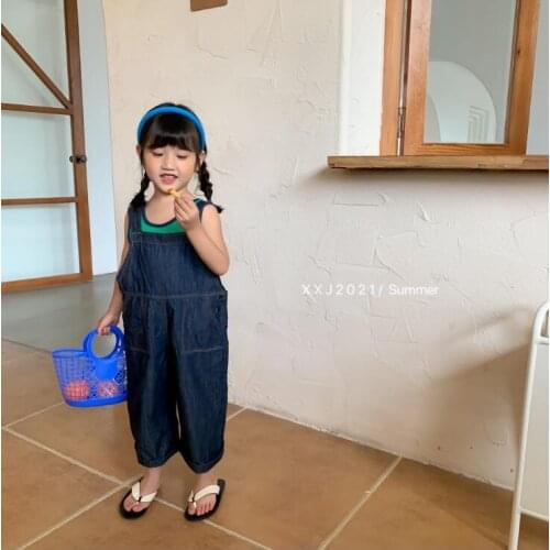 2021 new wholesale girls boys denim overalls summer cotton fashion kids pants 1-7 years YE963