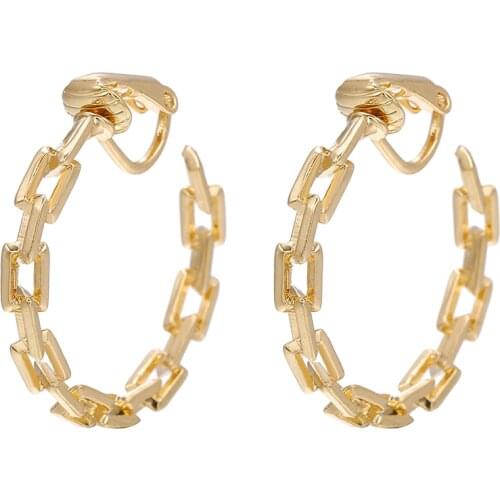 2021 New Desgin Retro Hollow Metal Chain Hoop Clip Earrings Non Pierced Punk Statement Ear Clips for Women Girl Party Jewelry
