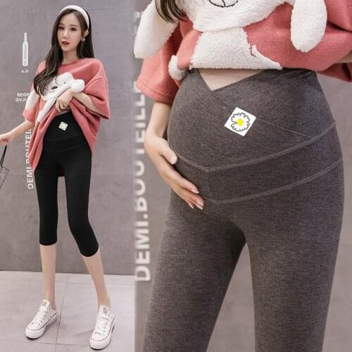 2957# Maternity Pants Summer Cropped Adjustable Elastic Waist Belly Support Pants Maternity Leggings Maternity Trousers