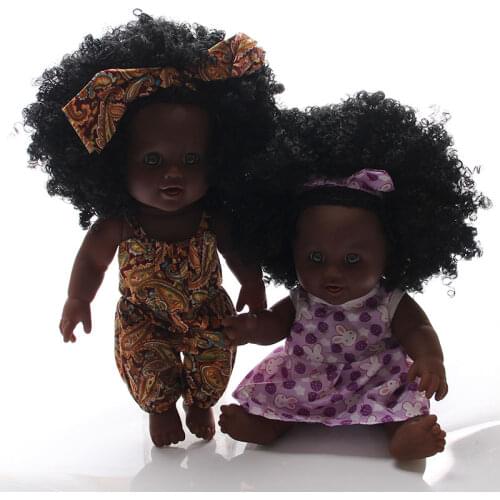 30CM Soft Vinyl Simulates Baby Black Skin Doll Limbs Movable Clothes Can Take Off Bath Toy For Girl 081301
