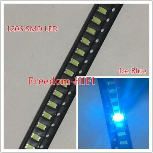 50PCS 3216 1206 Ice Blue 0.01W Super Ultra Bright SMD LED Indication smd 1206 led clear blue 1206 diodes