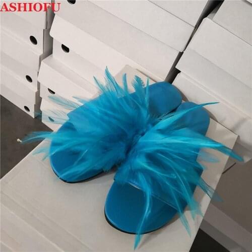 ASHIOFU Handmade New Ladies Fashion Slippers Man-made Fur Outdoor Casual Shoes Party Prom Daily Wear Slipper Shoes