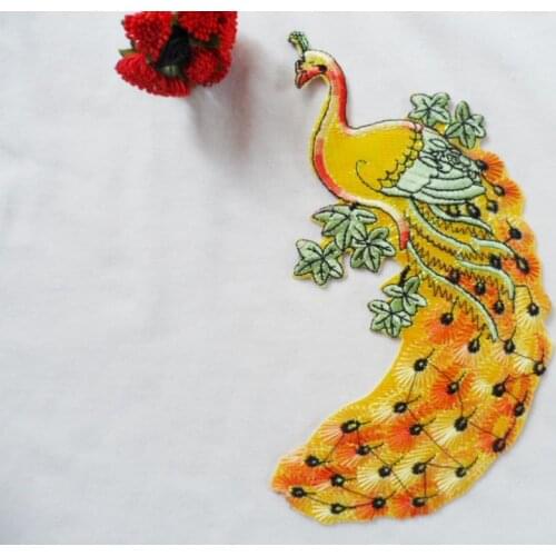 Free Shipping DIY 10*18cm large gold peacock motif applique decoration cloth iron-on patch applique embroidery