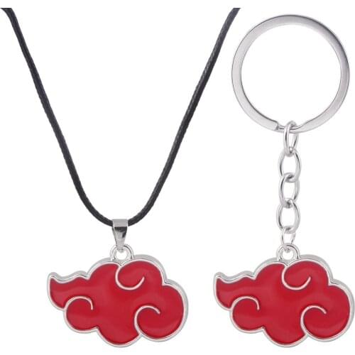Anime Akatsuki Organization Red Cloud Logo Symbol Alloy Keychain Keyring Key Chains Pendant Necklace Chain Jewelry Accessories