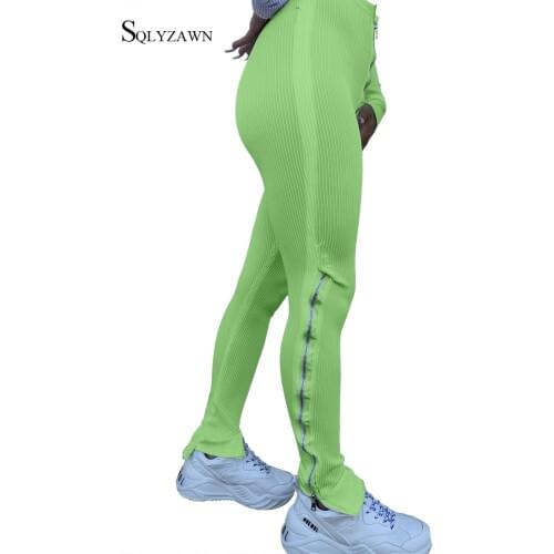 Women Neon Color Side Zipper Flare Pants Full Length Casual Trousers Female High Waist Skinny Leggings Solid Track Pants XXL