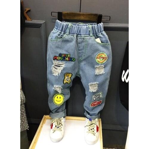 Children Broken Hole Pants Trousers Baby Boys Girls Jeans Brand Fashion Autumn 2-6Years Kids Trousers Children Clothing (AQ878