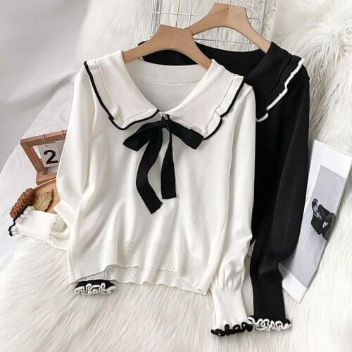 Baby Collar Bow Knitted Top For Womens New Spring 2021 With Popular Long Sleeve Sweaters