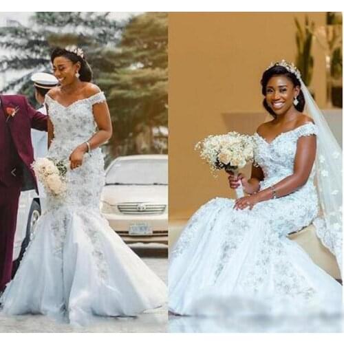 Elegant Mermaid Wedding Dresses South African Garden Church Bridal Wedding Gowns With Beads Appliques Off Shoulders