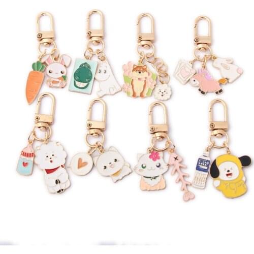 Cute Cartoon Animal Dog Dinosaur Cat Unicorn Enamel Charms Keychain Metal Dangle Pendant Keryings for Women Bag Decoration