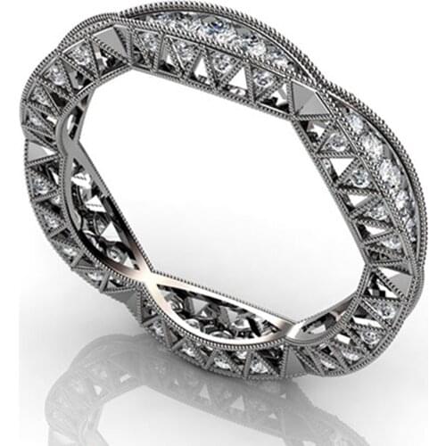 Hainon New White AAA Cubic Zircon Twist Triangle Ring Fashion Lady Luxury Cross Design Thin Silver Color Wedding Party Ring Gift