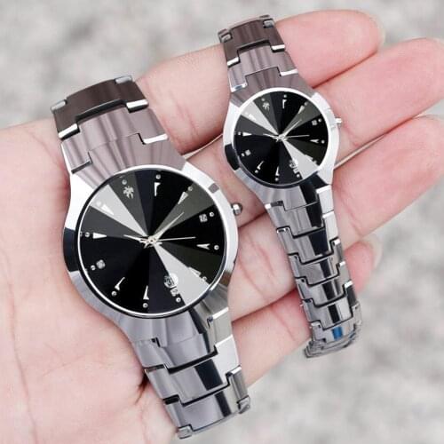 HOT!!!! New Arrival Fashion Casual Couple Round Dial Calendar Alloy Linked Strap Analog Quartz Wrist Watch Wholesale Dropshiping