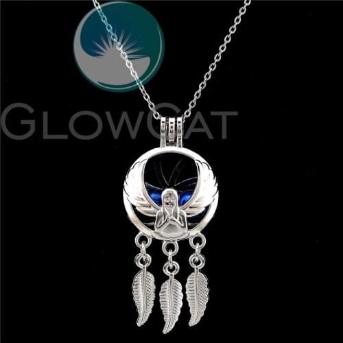 K822 Angel Fairy Dream Catcher Beads Cage Essential Oil Diffuser Aroma Stone Pearl Cage Locket Necklace Girl Friend Gift