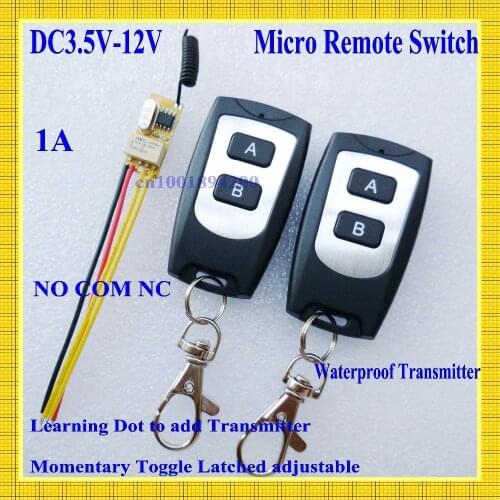 Small Remote Relay Switch 3.6V 4.8V 5V 6V 7.4V 9V 12V Wide Voltage Mini Receiver Transmitter Normally Open Close Wireless Switch