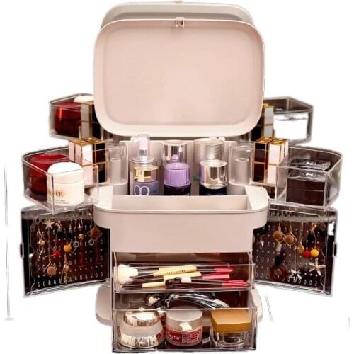 Internet Celebrity Cosmetics Storage Box Dustproof Skin Care Products Dresser Table Led Jewelry Integrated Storage Rack with