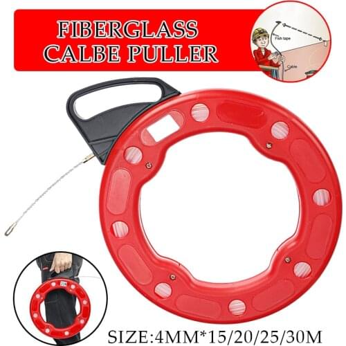 Red 15-30M 4mm Fiberglass Fish Tape Reel Puller Glass fiber nylon Conduit Ducting Rodder Pulling Wire Cable Fishing Tool