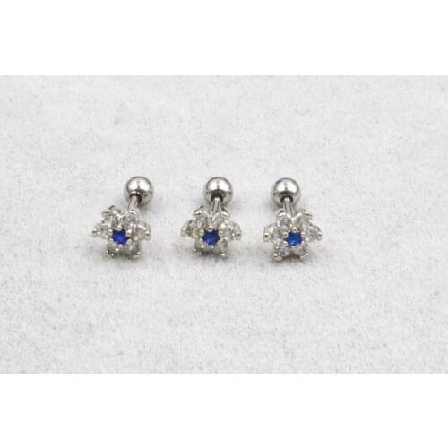 Lot30pcs Body Jewelry- CZ Gems Ear Studs/Earring Stainless Steel Helix Bar Upper Earring Body Piercing Flower Design new