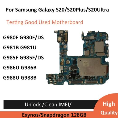 Original 128GB Motherboard Unlocked Main Motherboard For Samsung Galaxy S20 G980F G981B 5G S20Plus 5G G986B G988B G986B 5G