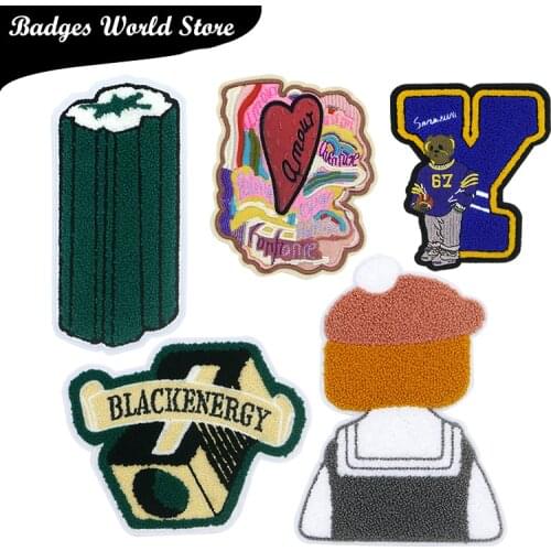 Bear Word Girl Pillar Heart-shaped Chenille Icon Towel Embroidery Applique Patch For Clothing DIY Sew up Badges on the Backpack