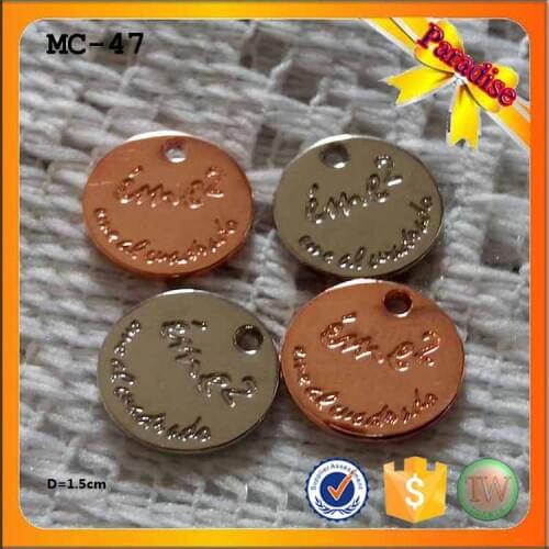 MC47 nickel lead free factory custom metal brand name logo tags for clothing/jewery
