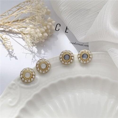 Girls Blue Resin Cute Clip Earrings Without Piercing New Imitation Pearls Round Vintage Earrings