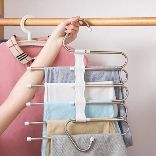 5 in 1 Stainless Steel Multi-functional Pant Rack Multifunction Shelves Wardrobe Magic Trouser Hanger Coat Storage Organization