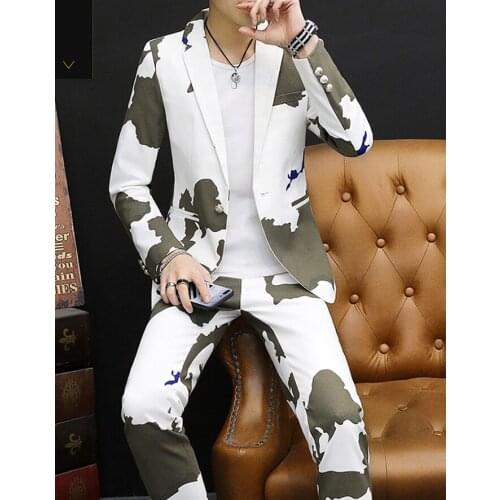 Youth Camouflage Morality Leisure Suit Mans Printed Suits Groomsman Suit Business Suits Evening Dress 2Pieces Suits(Jacket+Pant)