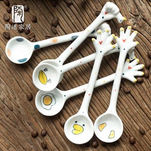 Cartoon Coffee Ceramic Mixing Spoon Creative Daily Necessities Lovely Dessert Milk Tea Spoons Isn Style Household Tableware