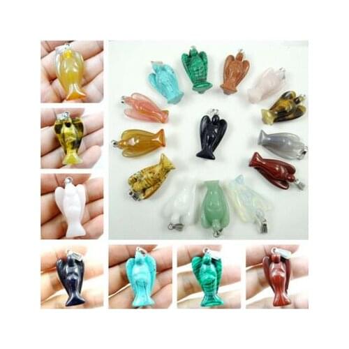 Natural Gem stone Quartz crystal aventurine tiger eye angel Pendant for diy Jewelry making necklace Accessories