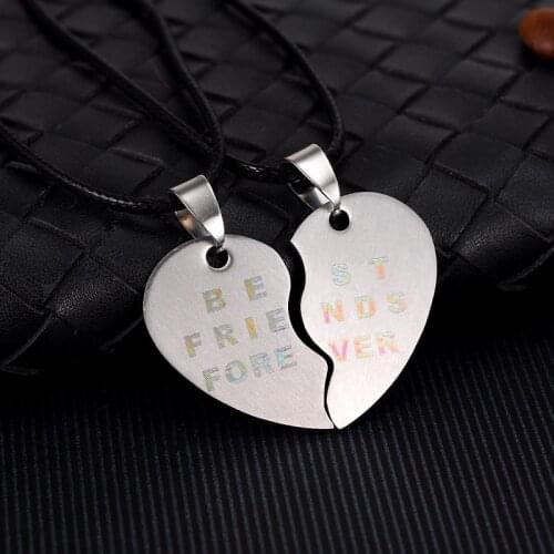BEST FRIENDS Lettering Heart Shape Titanium Steel Lovers Necklace Set Creative Women Jewelry Couple Pendant Memorial Gift