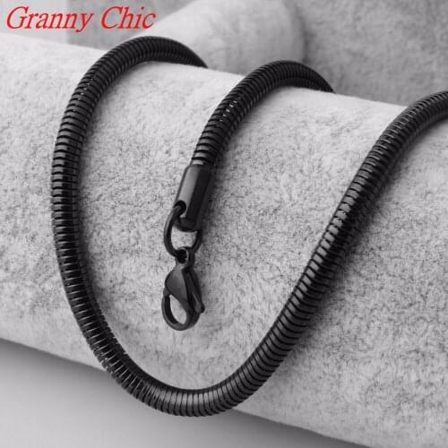 Granny Chic New Fashion Men 23.6" 4.2mm Chain Necklace Stainless Steel Round Snake Herringbone Women Gift Black Color Jewellery