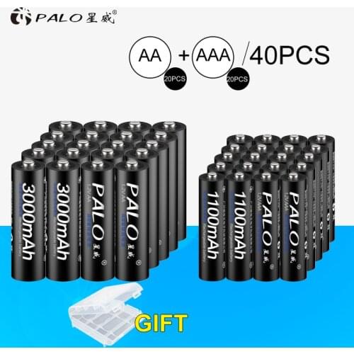 Palo 20Pcs 1.2V 3000mAh AA Battery+20Pcs 1.2V 1100mAh Battery NI-MH AA/AAA Rechargeable Battery For Toys Car Calaculators Camera